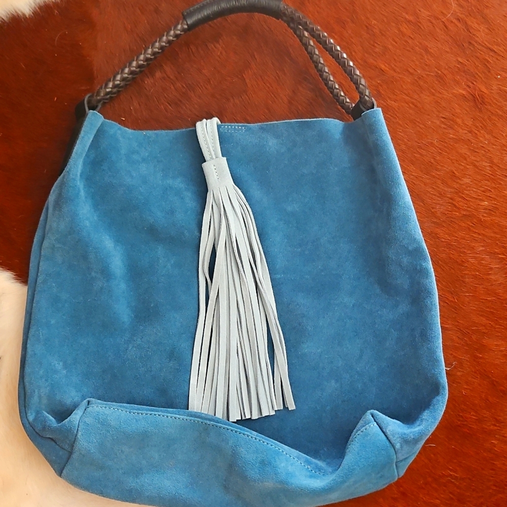 Florentine Suede Blue Bucket Bag